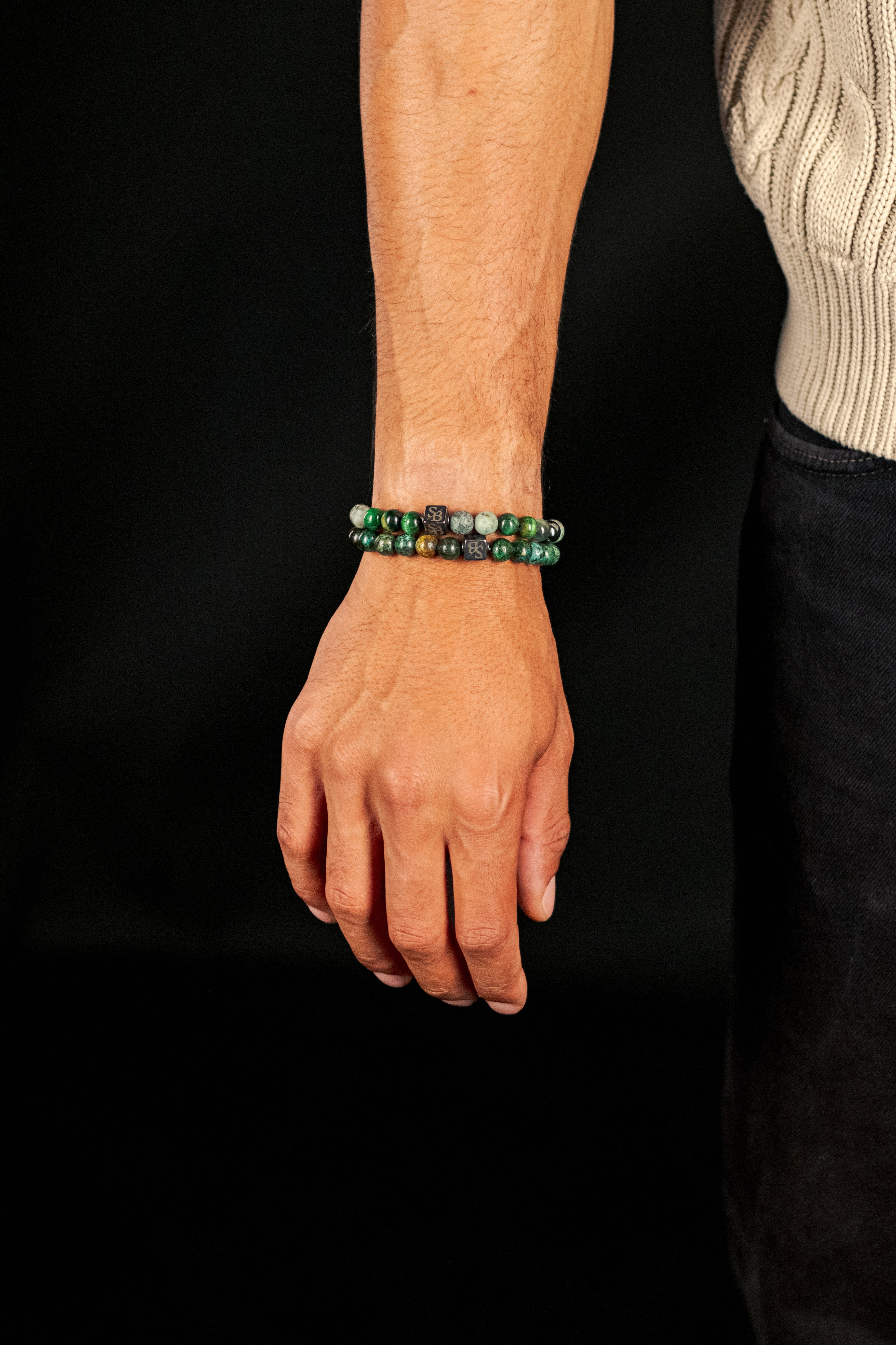 Groene edelsteen armbanden - afrikaanse turquoise en tijgeroog combinatie