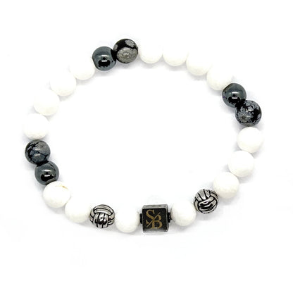 Apollo Silver+ Stones Witte Jade Heren armband zilvere kralen 8mm bovenaanzicht