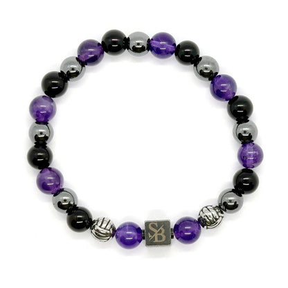 Athena Silver+ armband van Stoney Bracelets met Amethist, obsidiaan, hematiet en zilver. Bovenaanzicht.