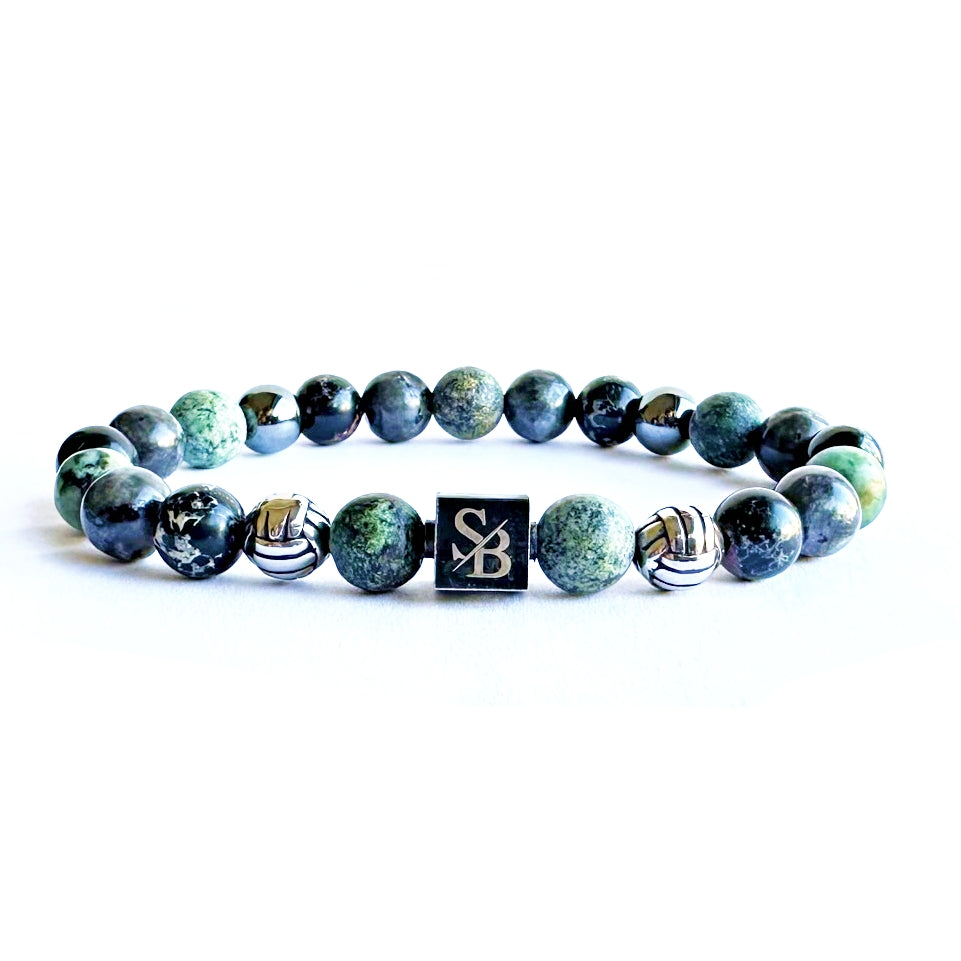 De Hera Silver+ Stones van Stoney Bracelets met zilveren kralen en afrikaanse turquoise, vooraanzicht.