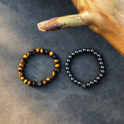 Stoney Bracelets Heren Armband Gold Tiger Eye Stones