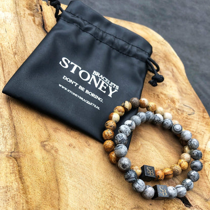 Stoney Bracelets Heren Armband Larvikite Grey Stones