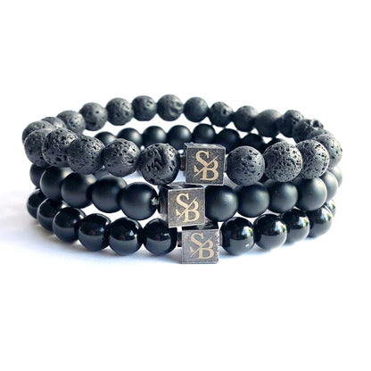 Stoney Bracelets Heren Armband Triple Black Set