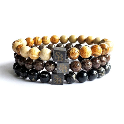 Stoney Bracelets Heren Armband Triple Brown Set 